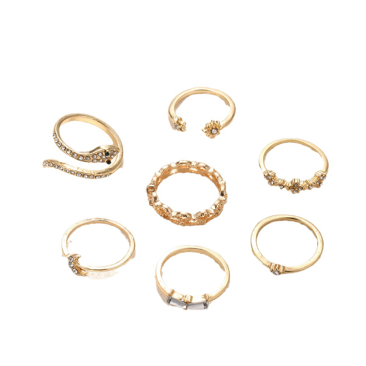 European and American cross-border hot selling ins creative geometric joint ring female hollow heart butterfly ring suit rings
