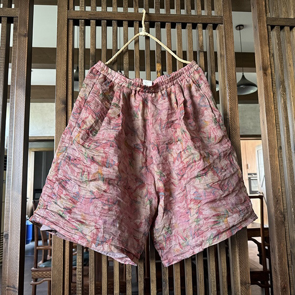 235 Original Women's Double-Layer Ramie Casual Loose Shorts Artistic Retro Versatile Printed Wide-Leg Pants