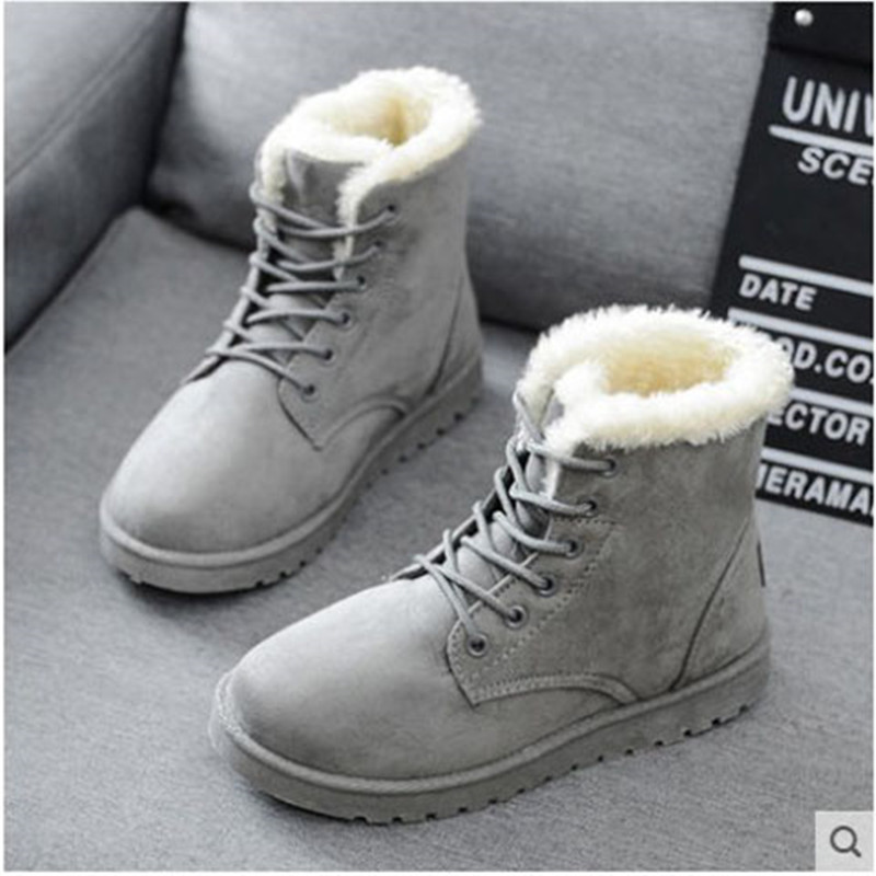 2023 Women's short boots new winter round toe lace-up cotton shoes Women's Flat snow boots fleece-lined warm women's boots wholesale