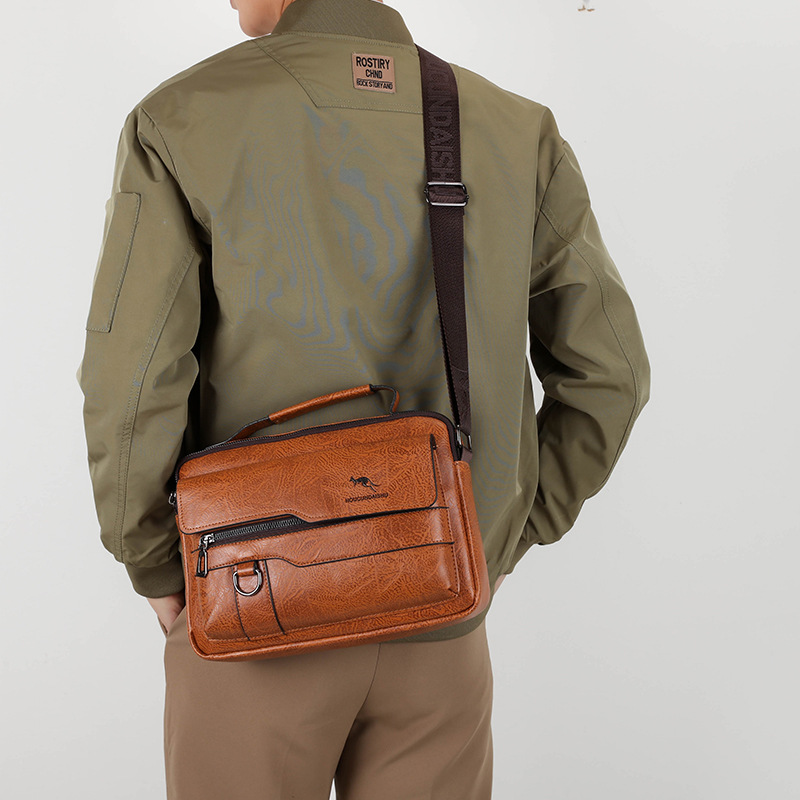 Men's Shoulder Bag Crossbody Bag Large Capacity PU Retro Business Backpack Multifunctional Leather Bag Crossbody Bag Computer Backpack