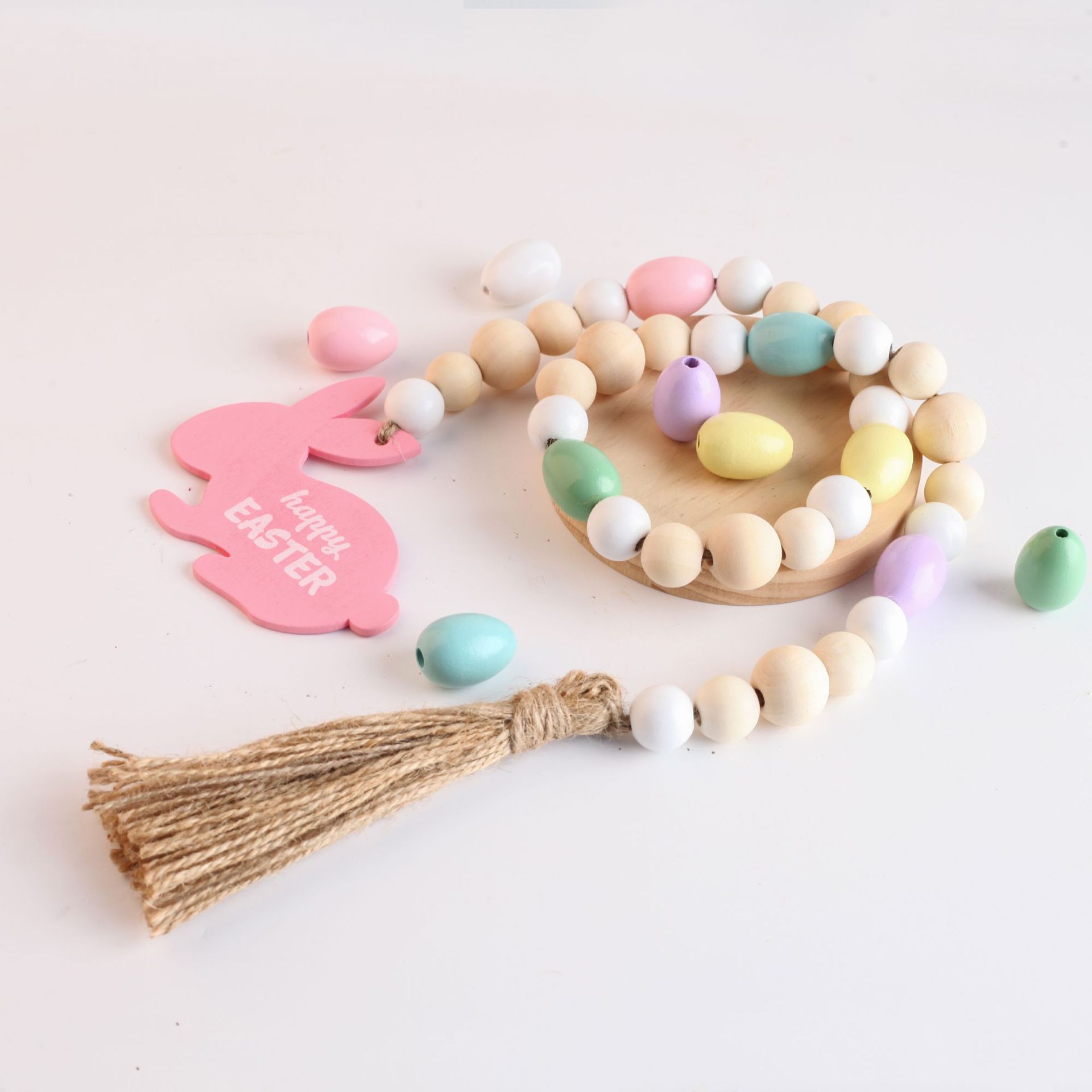 DJ source factory Easter egg wooden beads spring hemp rope tassel wooden beads string DIY accessories 2024.1 New