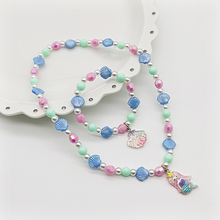 Foreign trade new children's bracelet necklace set cute cartoon mermaid princess pendant necklace Factory Direct