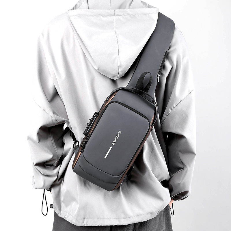 Chest Bag Men's New Fashion Brand Crossbody Bag Water-repellent Oxford Cloth Shoulder Bag Combination Lock Sports Casual Backpack