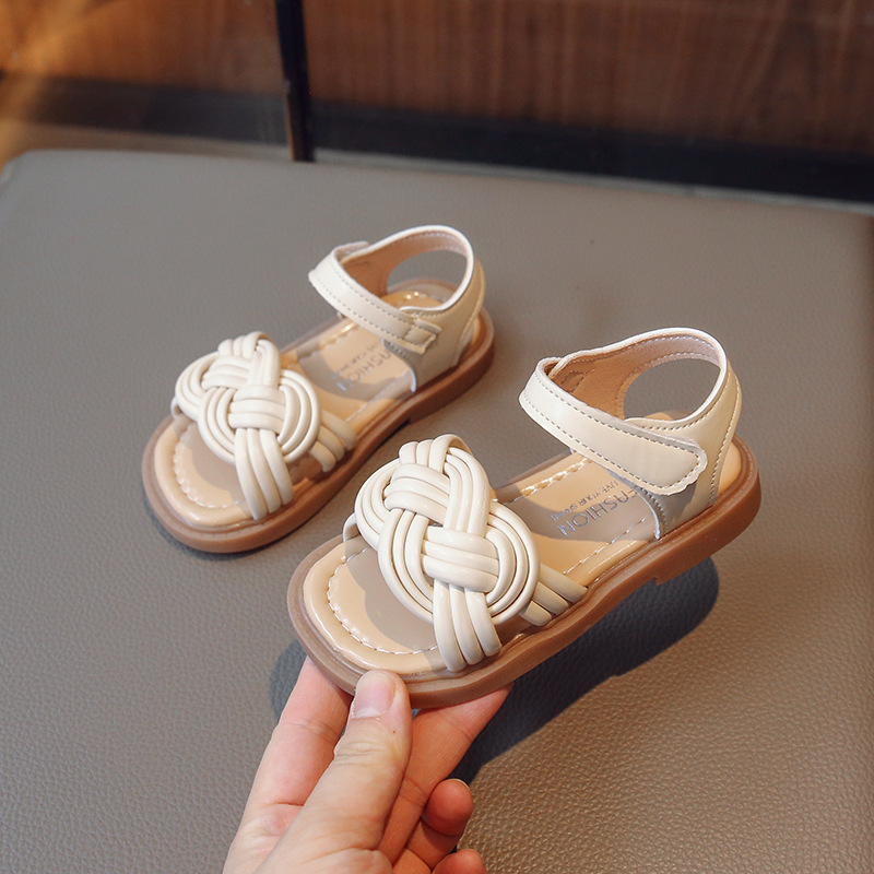 Girls Princess Shoes 2024 Summer New Sweet Children Roman Sandals Little Girls Soft Sole Woven Fashion Sandals