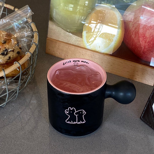 Niche Black Pink Barbie sweetheart ceramic mug pink puppy ball handle water cup coffee cup 350ml