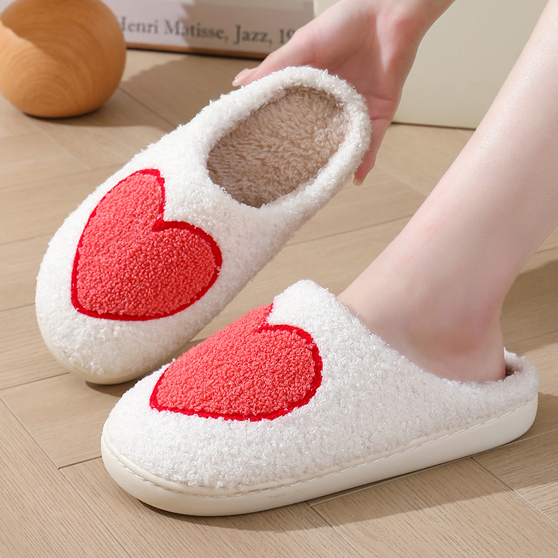 Pantofole di cotone con faccina sorridente, caldo inverno, grande amore, all'ingrosso, per donna, per interni, in peluche, calde, per la casa_voghion.com