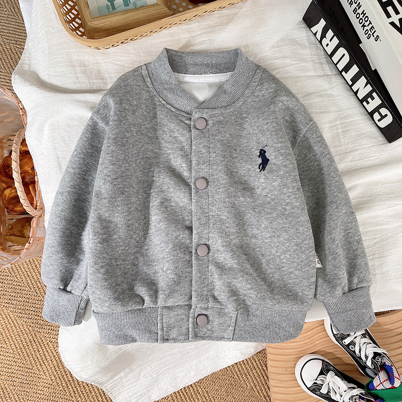 New children's Korean-style cardigan casual embroidered jacket single-piece men's and women's baseball uniform solid color children's Han cool