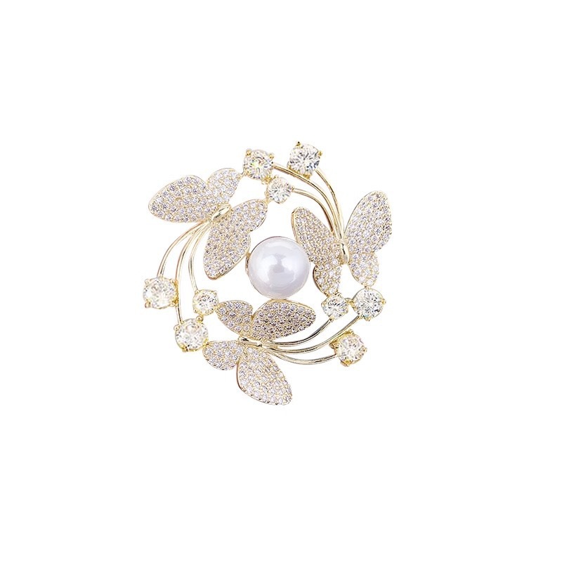 Korean style Pearl Rhinestone butterfly Garland brooch elegant all-match coat suit high sense brooch accessories jewelry
