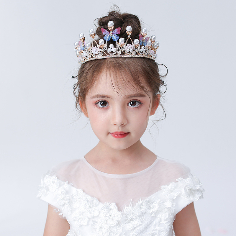 Crown Three-dimensional Butterfly Crown Girl Princess Performance Performance Disc Hair Headwear Model Show Crystal Hair Accessories