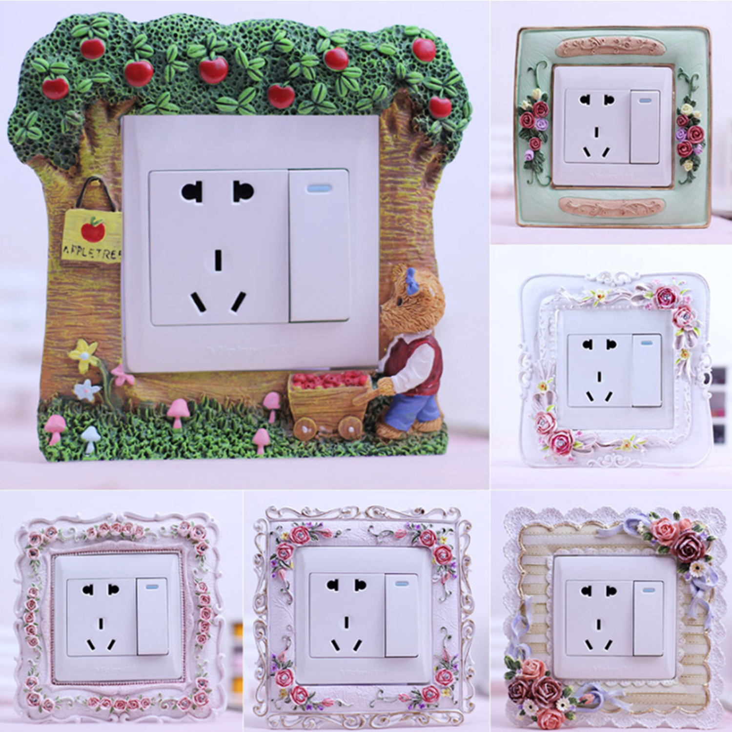 European Style Creative Resin Switch Sticker Wall Sticker Protective Cover Household Wall 3D Decorative Cover Modern Simple Socket