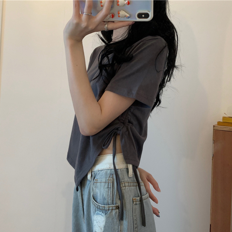 Short-sleeved T-shirt Women's Summer Short Shoulder Design Niche 2024 New Arrival Irregular Hot Girl Top