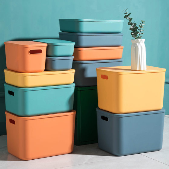 Household Contrast Color Storage Box Wardrobe Clothes Organizer Lid Large Storage Basket Sundries Storage Box Plastic