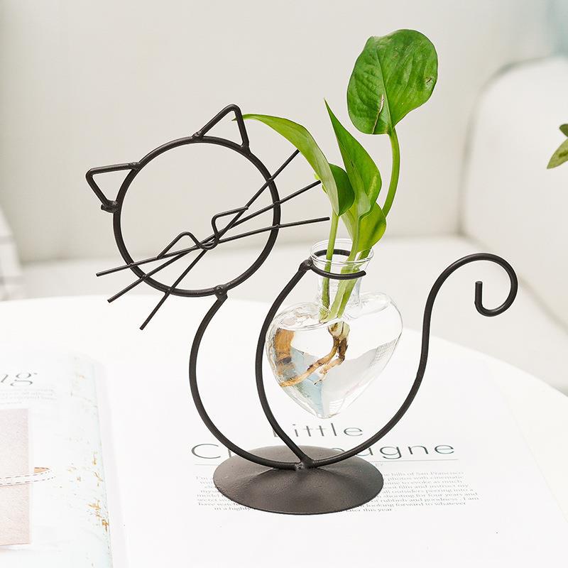 Simple Cat Wrought Iron Flower Vase Hydroponic Flower Vase Creative Home Living Room Dining Room Table Decorative Creative Ornaments