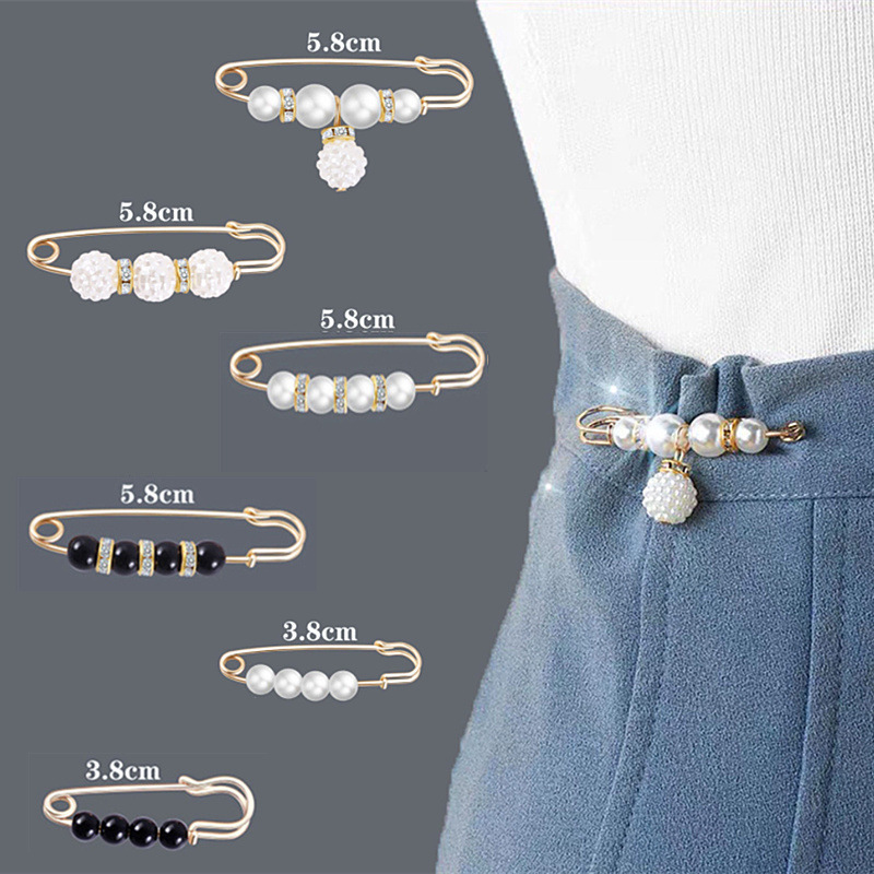 Popular waist-tight artifact adjustable skirt elastic waist New Pearl large pin female brooch high-end anti-exposure buckle