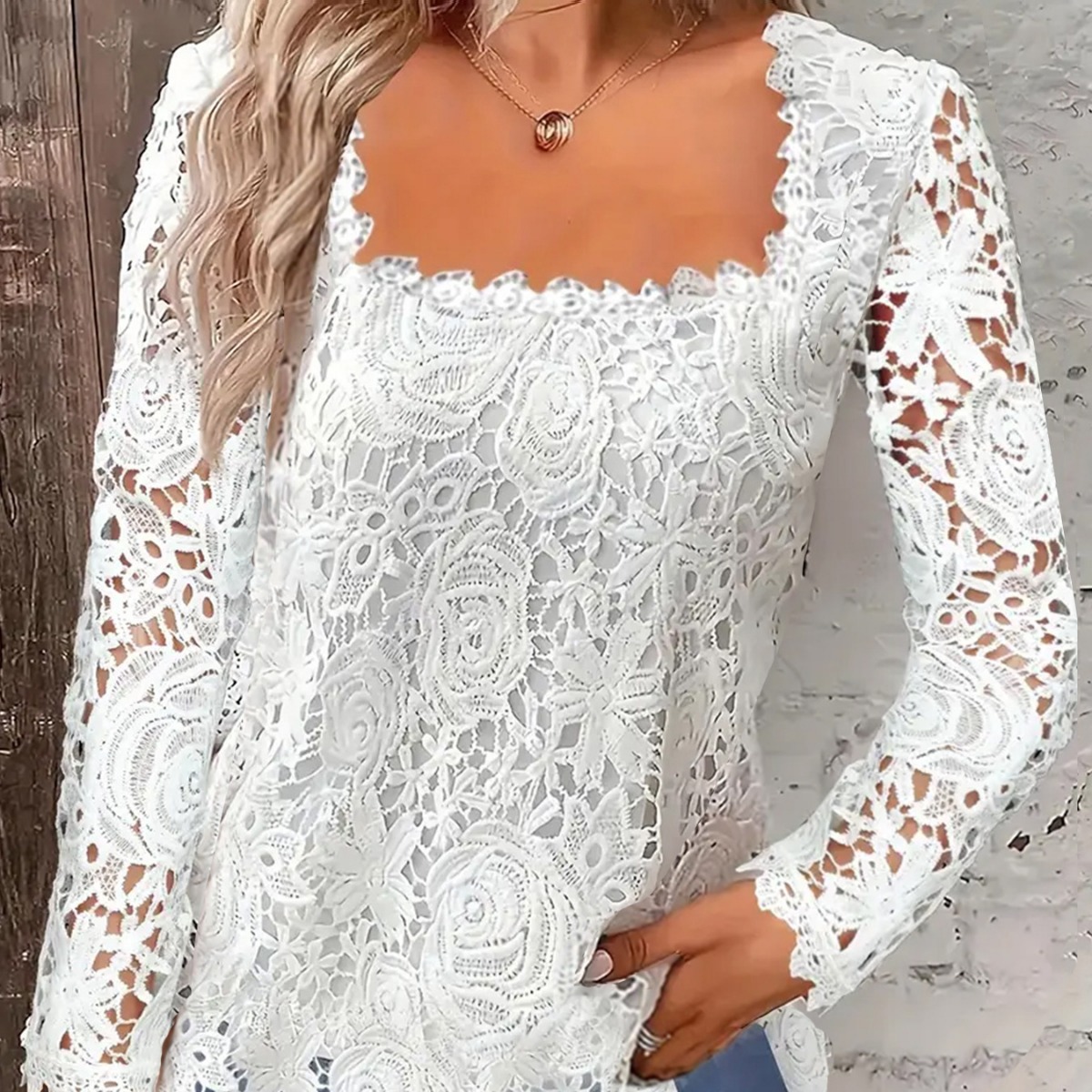 2024 New Amazon AliExpress European and American fashion women's short-sleeved lace top solid color T-shirt