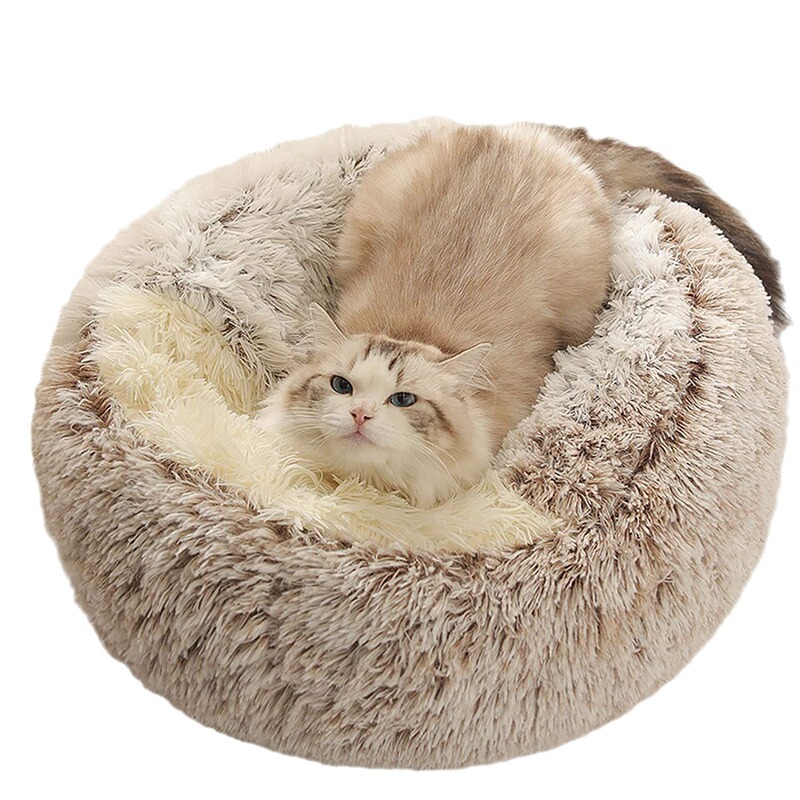 四季通用の猫の巣の貝殻の巣の長いぬいぐるみの半閉鎖の半分は蓋のペットの巣の保温の深い睡眠の猫のベッドを囲んでいます。|undefined