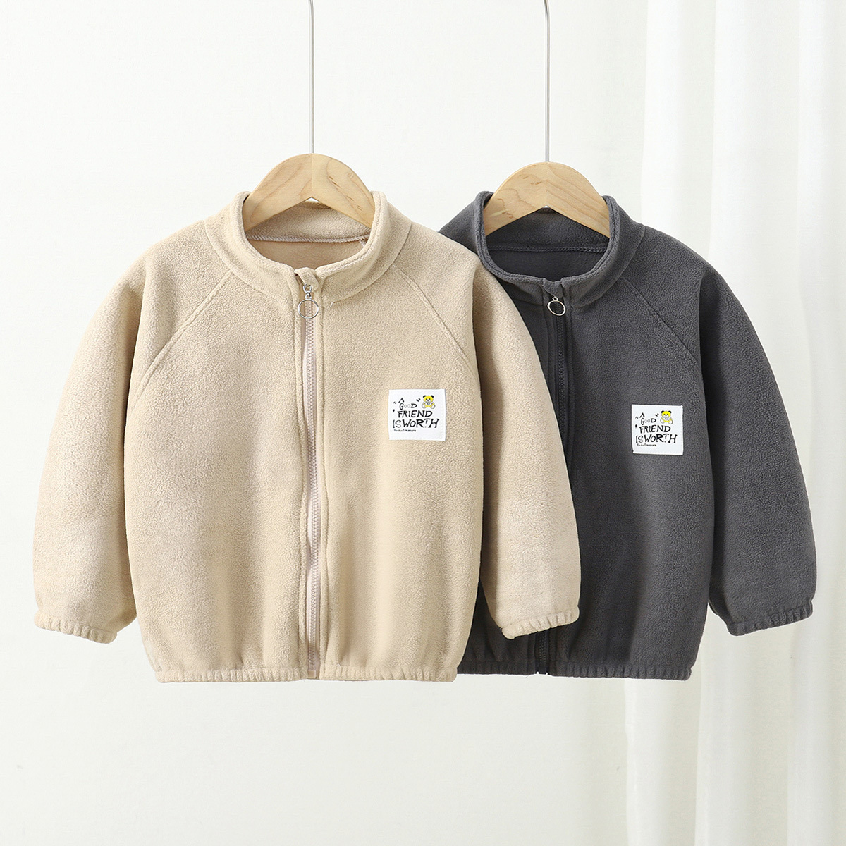 Children's coat polar fleece autumn and winter boys and girls stand collar zipper shirt middle and big children's coat double-sided fleece warm children's clothing