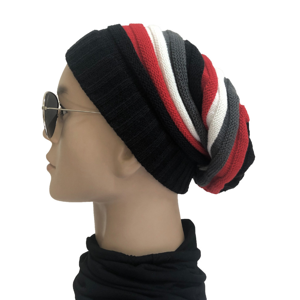 Amazon 2019 European and American Foreign Trade popular colorful striped pile hat warm pullover knitted wool hat