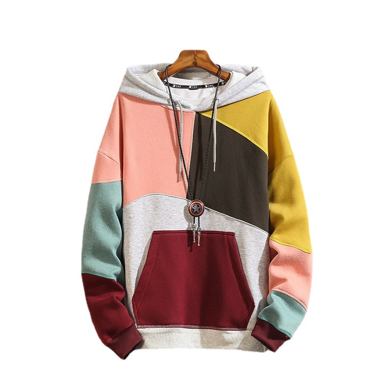 Spot Sweatshirt Men's Spring and Autumn Men's Hooded Top Teenagers Contrast Color Stitching Loose Fashion Hong Kong Style Jacket