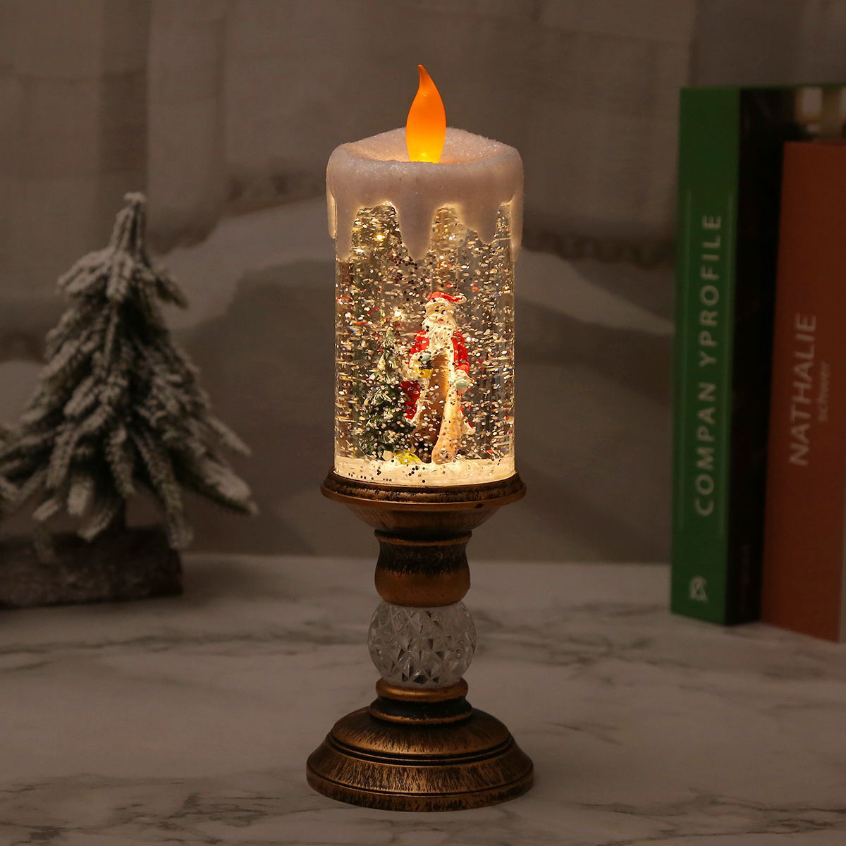 Cross-border Explosions Santa Candles Crystal Snow Lights LED Desktop Ornaments Christmas Decorations