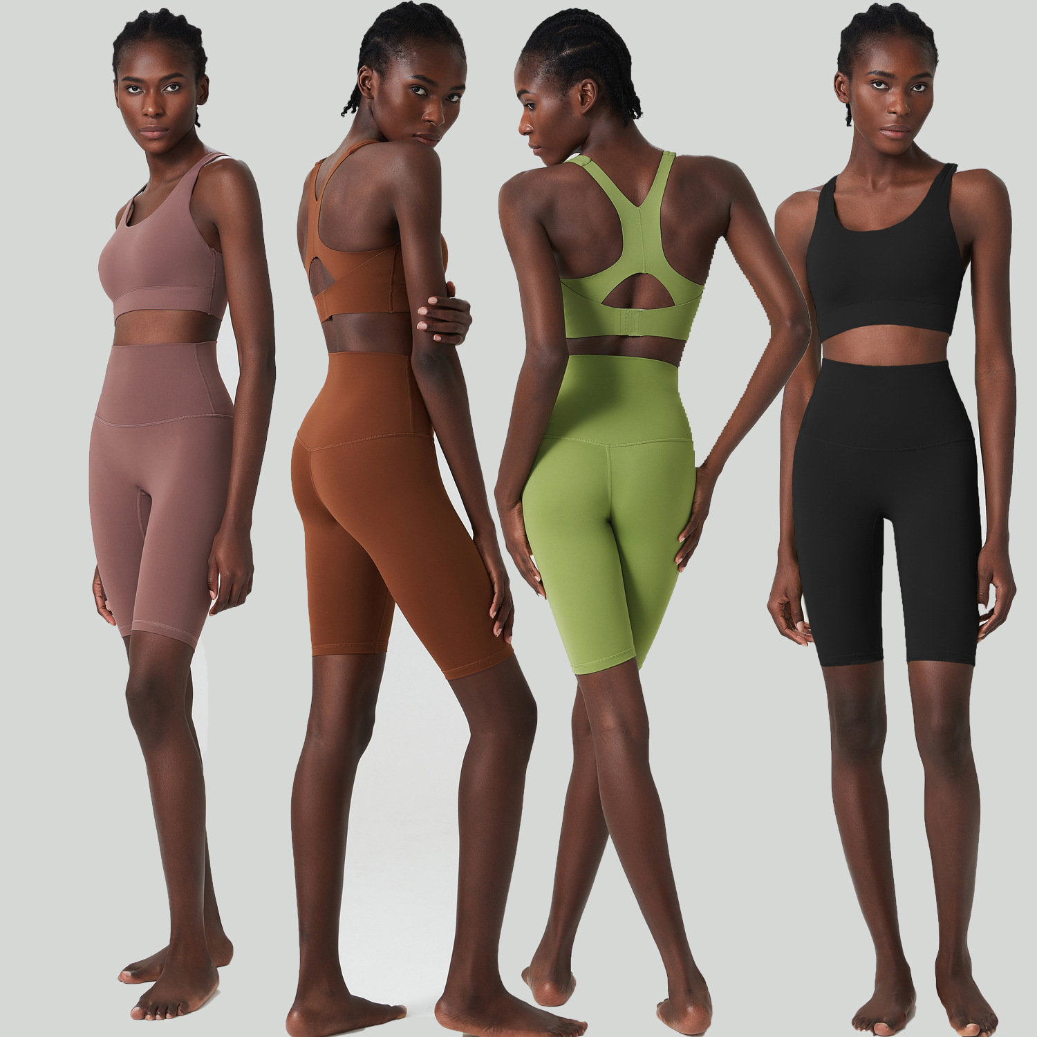 Cross-border Breathing Cup Short Yoga Suit Women's Large Size Naked Sports Fitness Suit Five-point Pants Two-piece Set