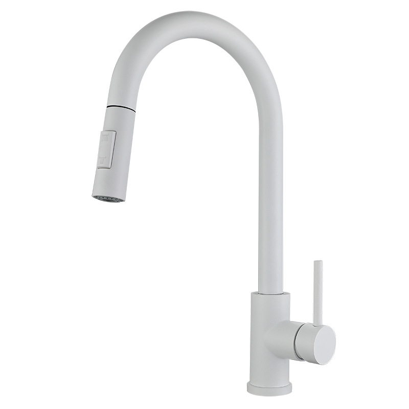 White Kitchen Hot and Cold Rotary Pull-out Vegetable Basin Golden Sink Sink Telescopic Splash-proof Stainless Steel Faucet