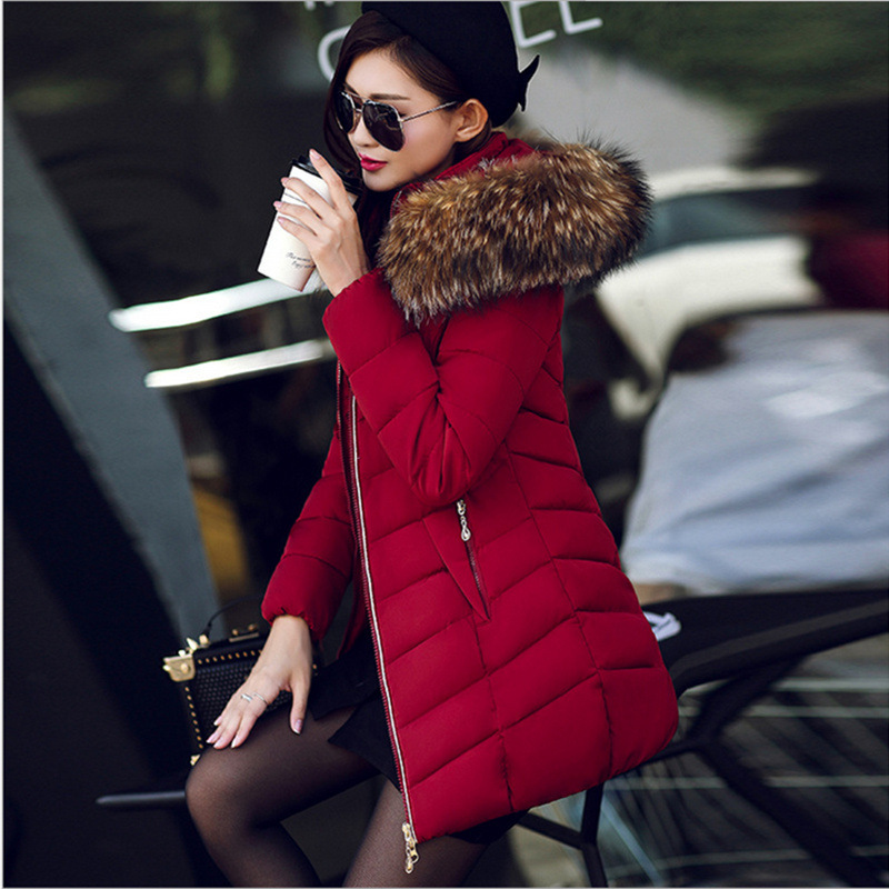 2022 Winter new Korean style women's cotton-padded coat Women's Mid-length slim-fit cotton-padded jacket large fur collar down jacket women's coat