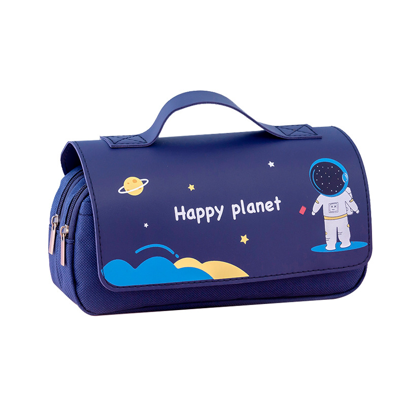 New Children's Cartoon Portable Pencil Case Creative Astronaut Space Theme Pencil Case Large Capacity Double Layer Stationery Box