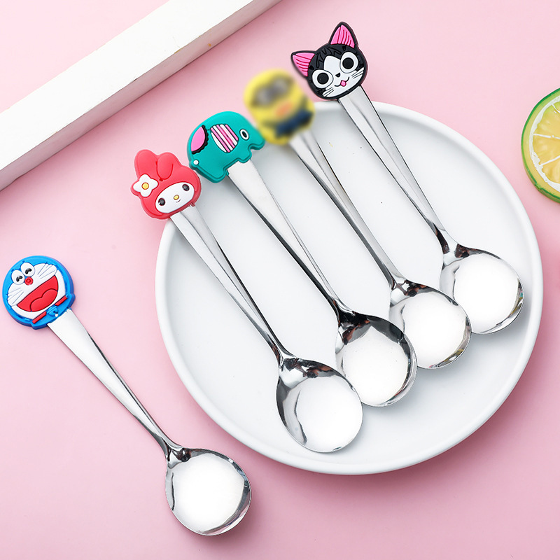 Cartoon stainless steel spoon cute silicone handle spoon children's soup spoon fashion coffee mixing spoon T