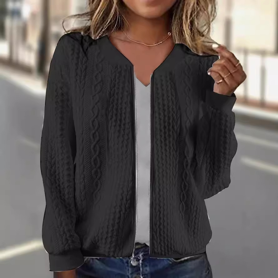 2023 European and American Foreign Trade Cross-border New Amazon wish Women's Jacket Jacquard Long Sleeve Casual Short Jacket