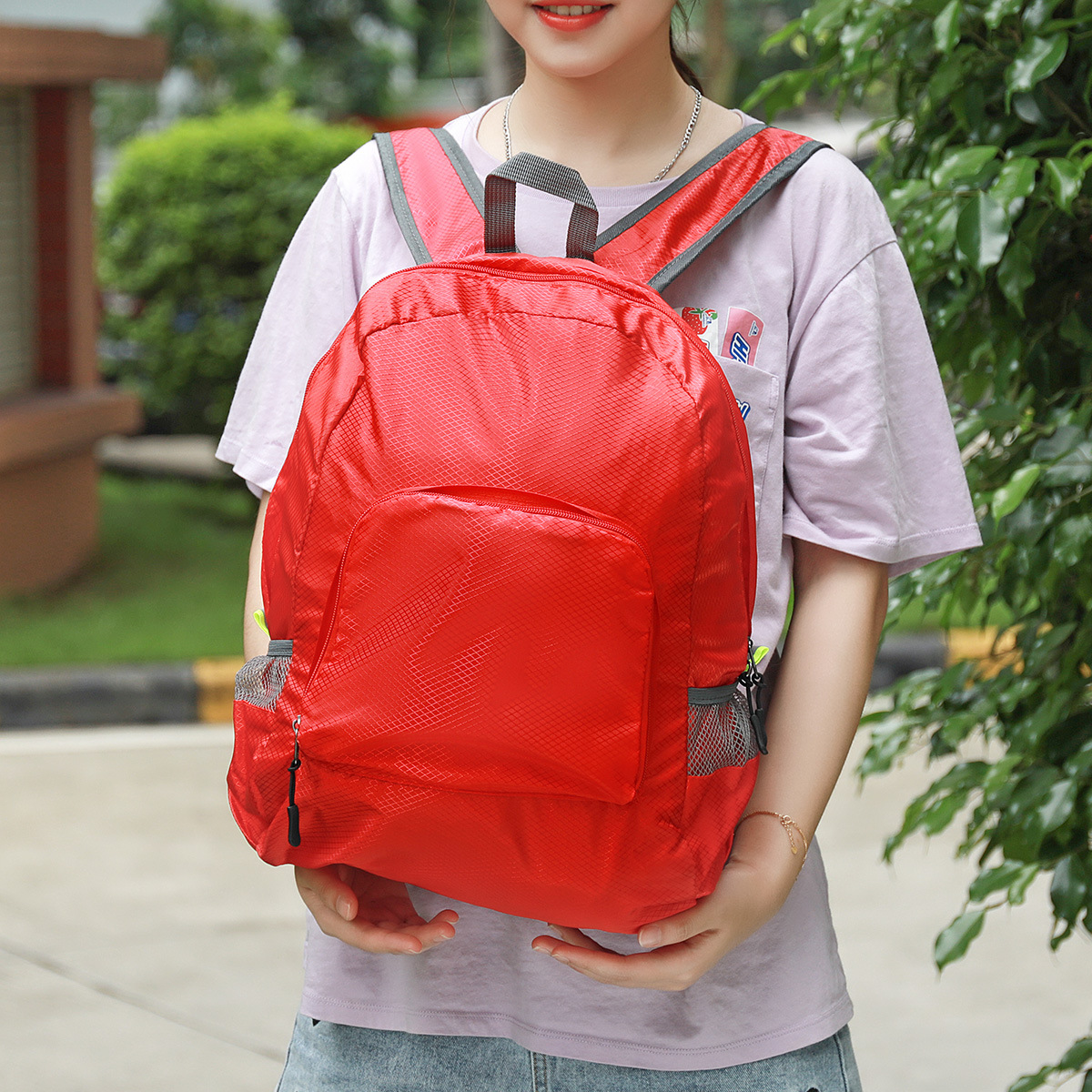 Shuxin backpack foldable backpack travel bag large capacity waterproof diamond-shaped Plaid backpack outdoor mountaineering bag
