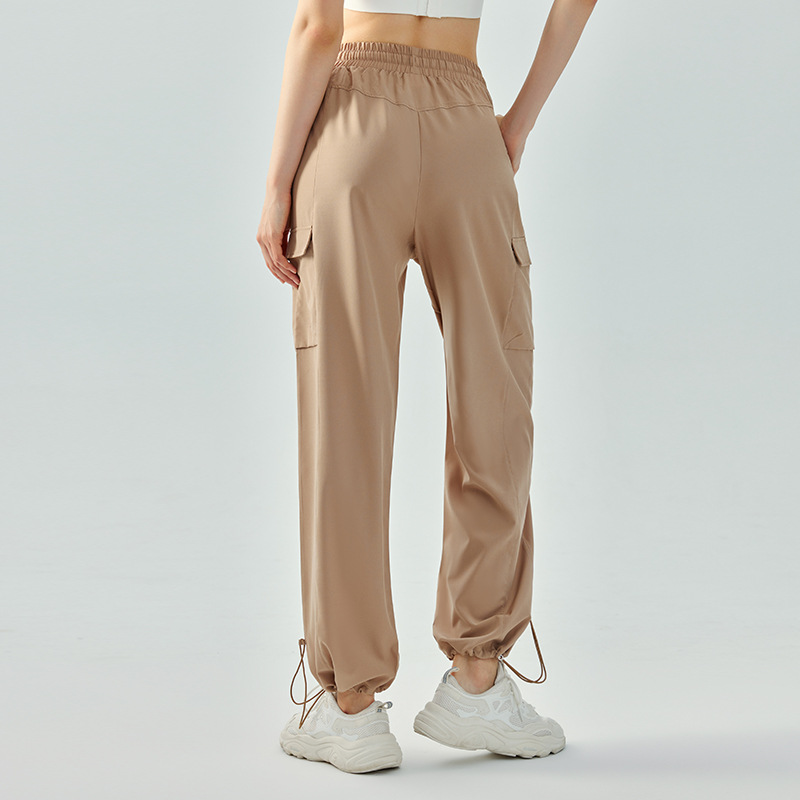 High Waist Loose Drawstring Sports Pants Women's High Elastic Wide Leg Slimming Fitness Pants Outdoor Running Breathable Sports Pants