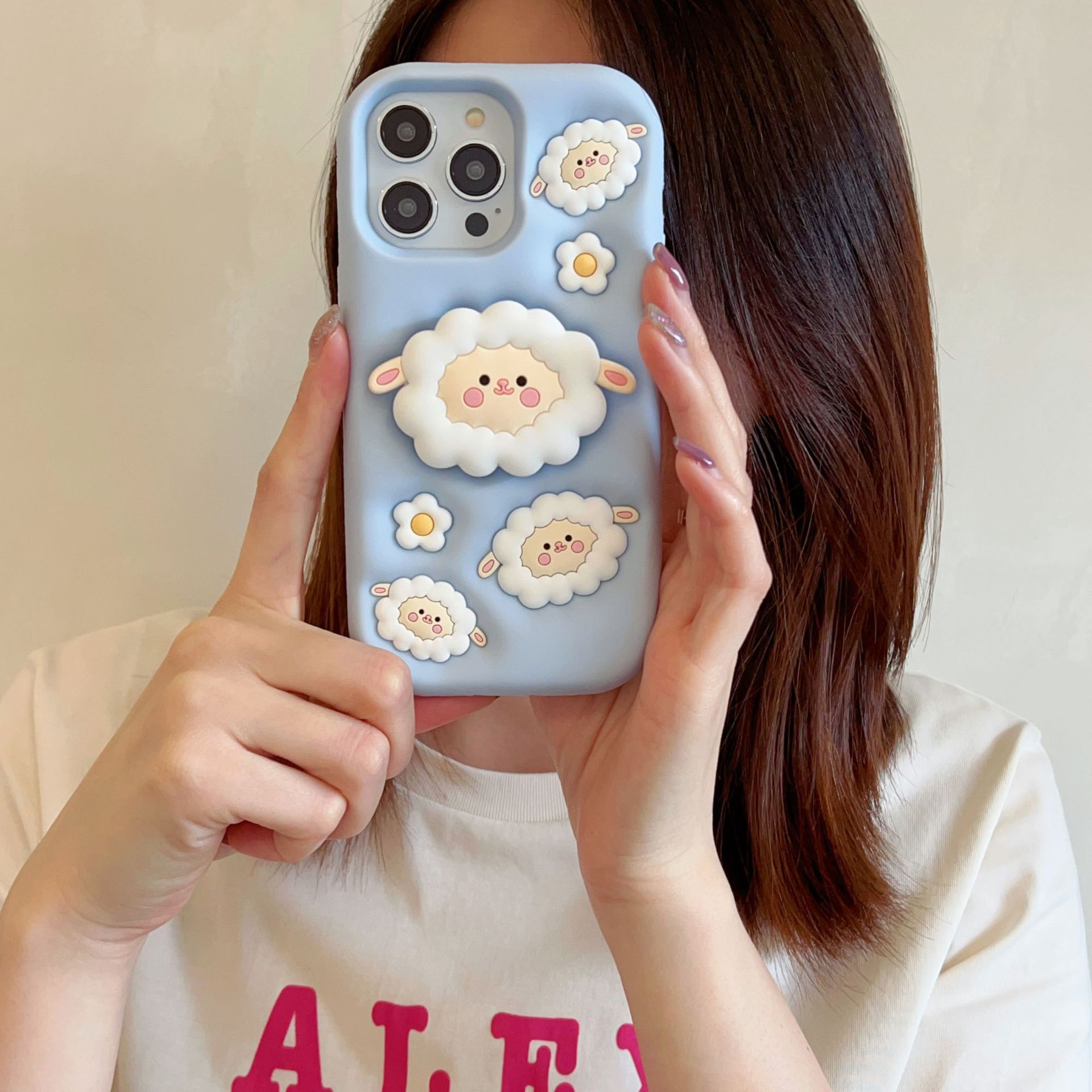 適用蘋果14pro Max支架小綿羊iphone12硅膠手機殼13por防摔軟殼女