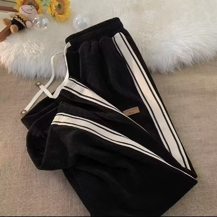 Corduroy Pants Men's Spring and Autumn Youth Loose Straight Wide Leg Pants Fashionable Boys Sports Casual Pants