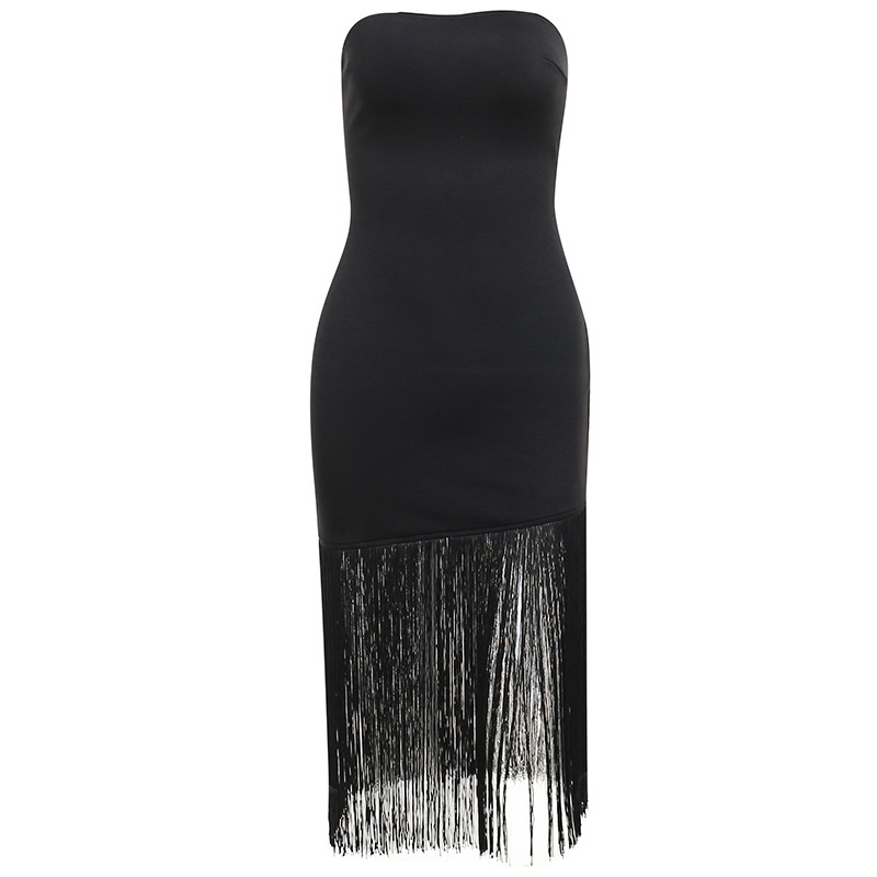 European and American Fashion Amazon Cross-border Dress 2023 Summer New Tassel Sexy Strapless Split Dress for Women