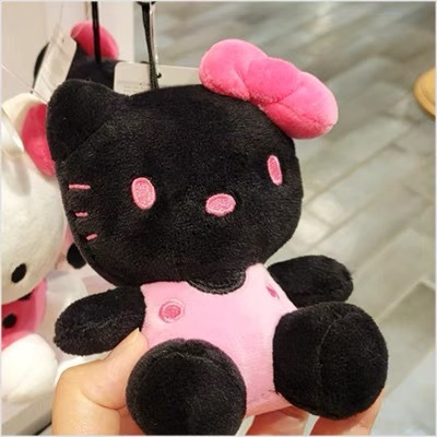 Black leather KT Cat plush doll Internet celebrity same style Japanese girl heart pendant cute cartoon bag keychain pendant