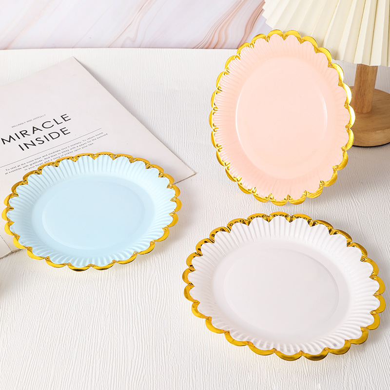 Cross-border Wholesale 7-inch Monochrome Bronzing Lace Paper Tray Party Scene Decoration Cake Disposable Paper Tray