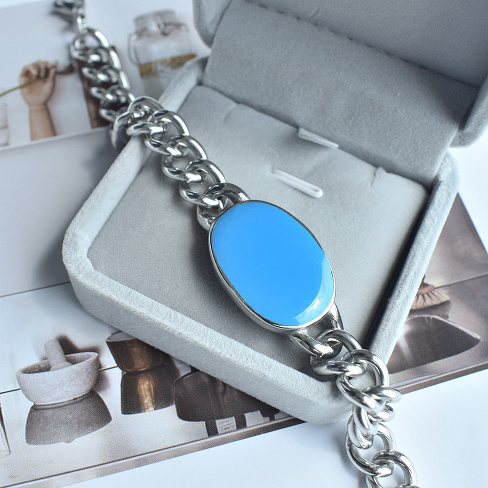 Indian style Saman khan Bracelet Men's stainless steel Cuban chain bracelet blue epoxy salman khan bracelet