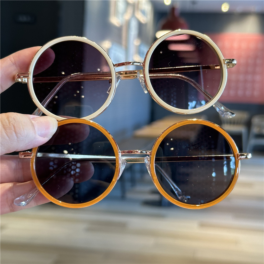 Retro Round frame children's sunglasses men's and women's baby photo concave shape fashion sunglasses trendy cool travel sun protection sunglasses
