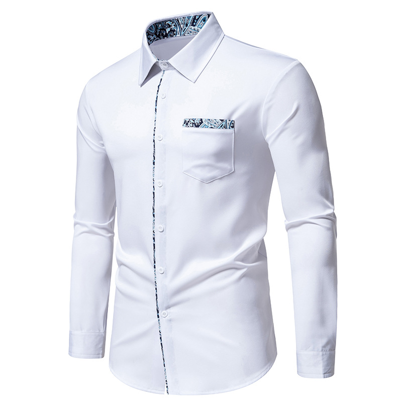 Amazon new men's triangle collar cashew flower color matching long sleeve shirt A355