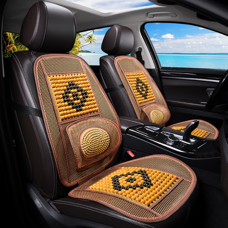 Summer Wooden Bead Car Seat Cushion with Waist Back Single-seat 5-seater Truck Car Ice Silk Breathable Cushion