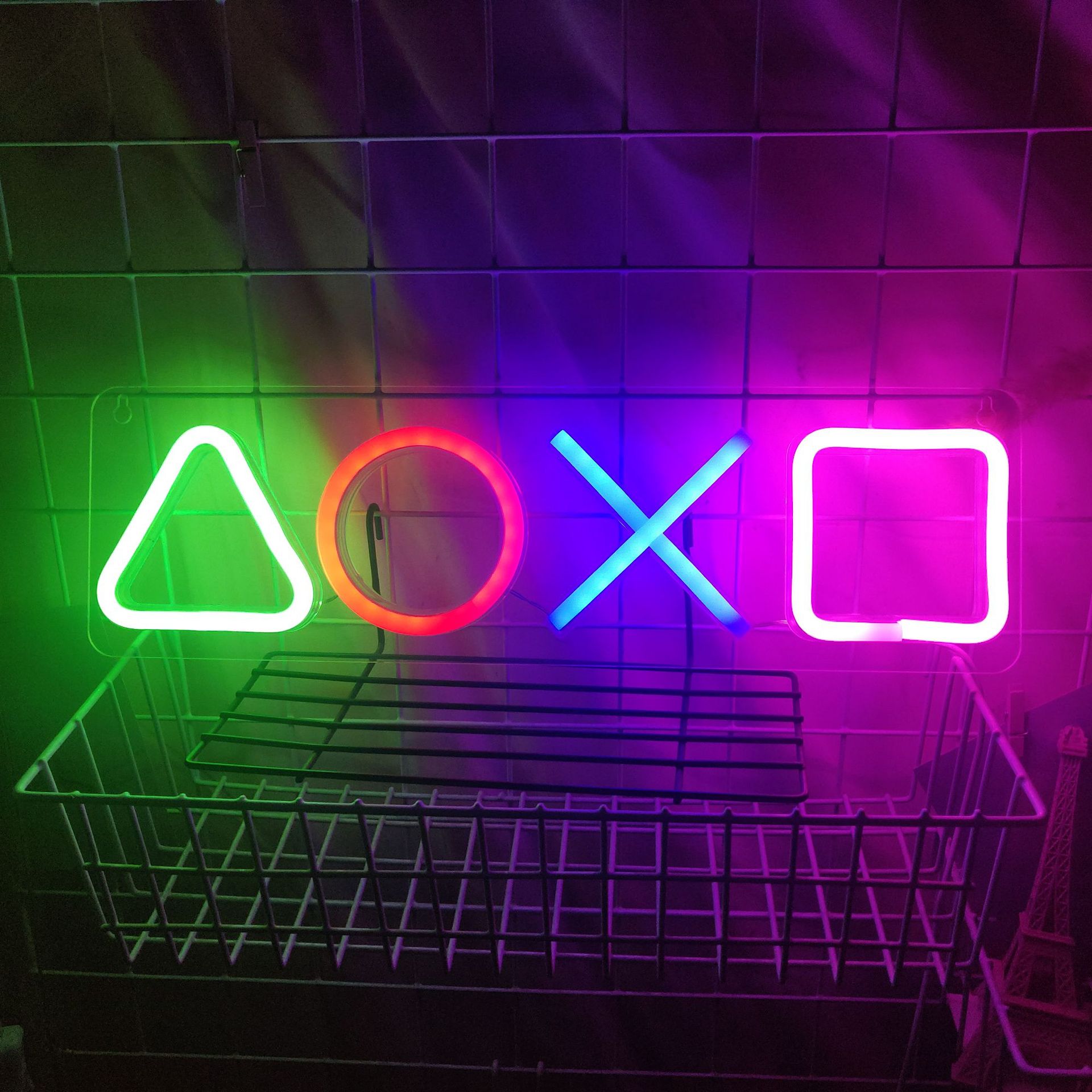 LED back panel acrylic neon light, game sign XOXO keyboard, acrylic transparent game room decoration