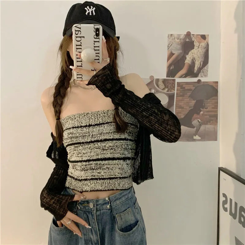 Sexy hot girl striped tube top for women summer  new style short chic ins top for inner wear and outer wear