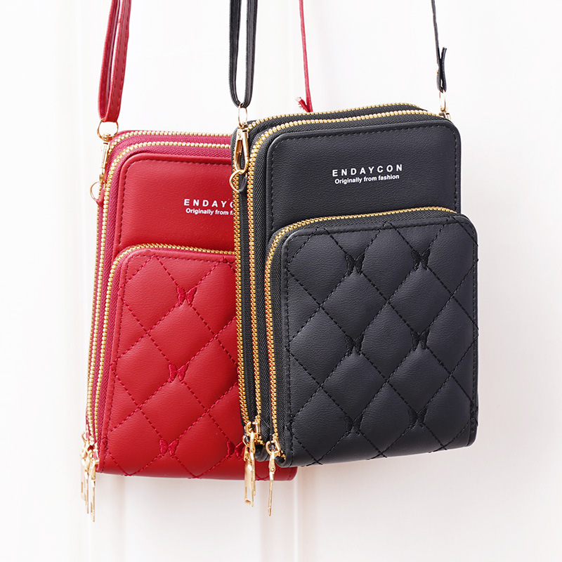 New Mobile Phone Bag Women's Korean-style Fashionable Multifunctional Mini Crossbody Shoulder Bag Three-layer Zipper Solid Color Simple Wallet