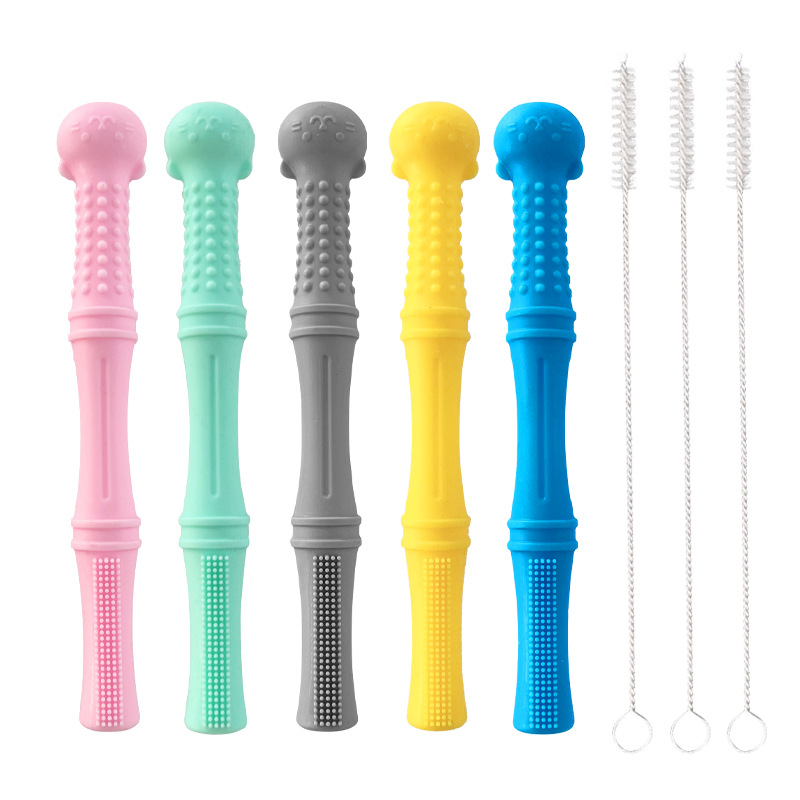 Cross-border new baby teether silicone long tube baby teether baby supplies teether baby silicone teether