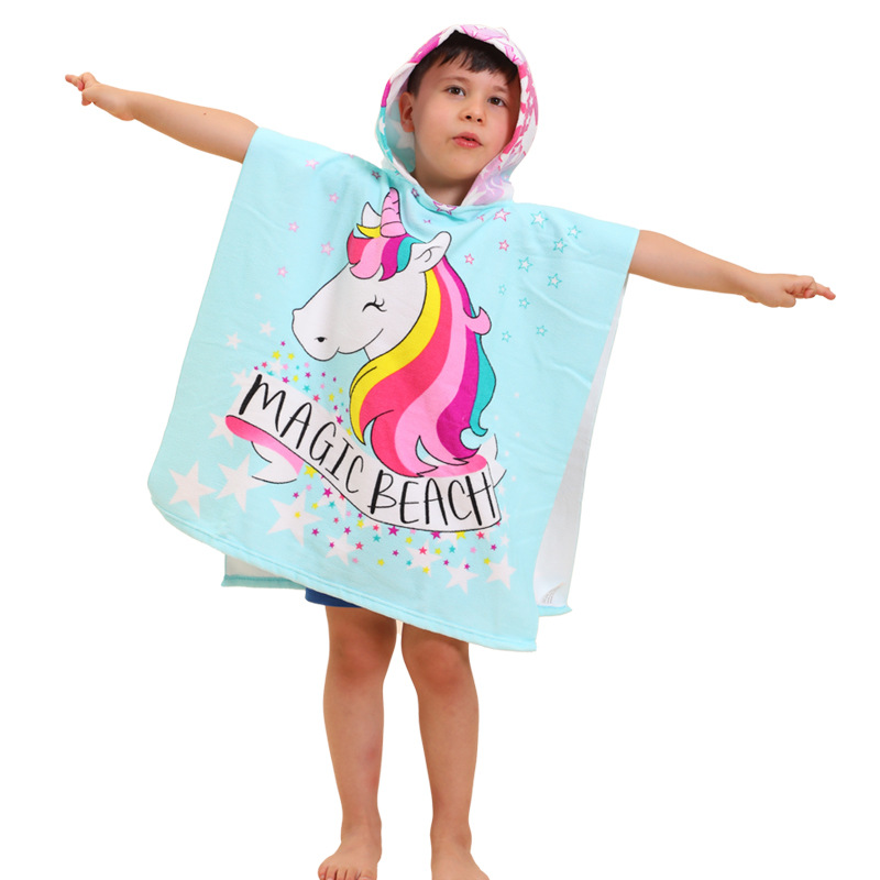 Popular in stock wholesale children's cloak bath towel cloak baby hooded bath towel absorbent cartoon printed Beach bathrobe