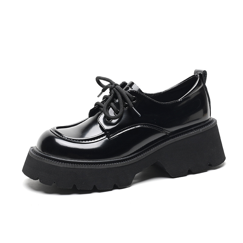 Thick-soled small leather shoes women's 2023 spring new leather uniform shoes academic style lace-up loafers small size 33 34