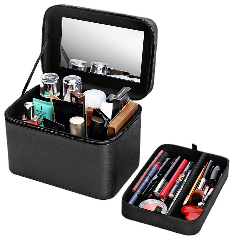 Cross-border cosmetic case portable travel large capacity cosmetic bag portable simple with mirror cosmetic storage box wholesale