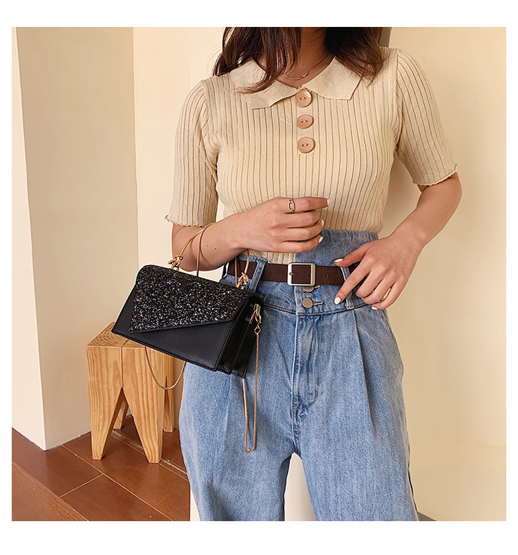 Bag Women's 2021 Spring and Summer New Fashion Western Style Handbag All-match Texture Sequin Fashionable Chain Small Square Bag