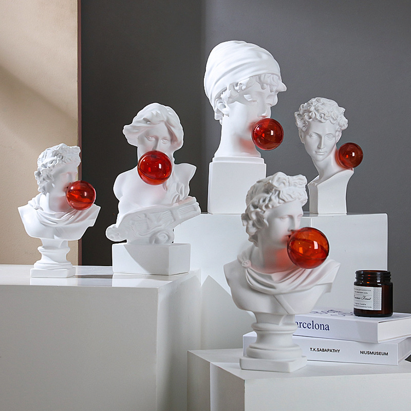 Creative Bubble Blowing David Sculpture Plaster Statue Wine Cabinet Ornaments Home Accessories Art Nordic Living Room Entrance Decoration